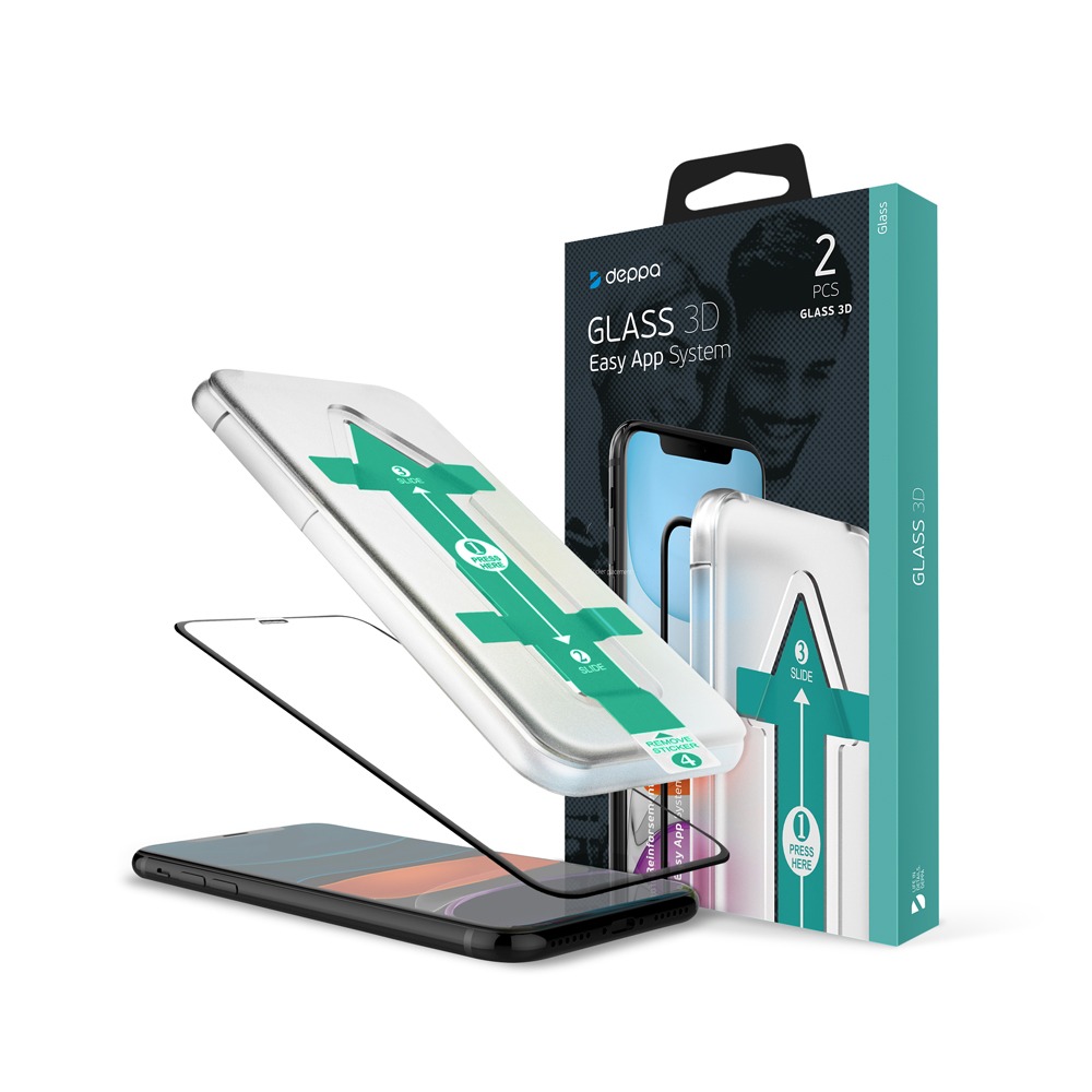

Защитное стекло Deppa 3D 2шт Easy App для Apple iPhone 11 Pro Max 0.3мм черная рамка