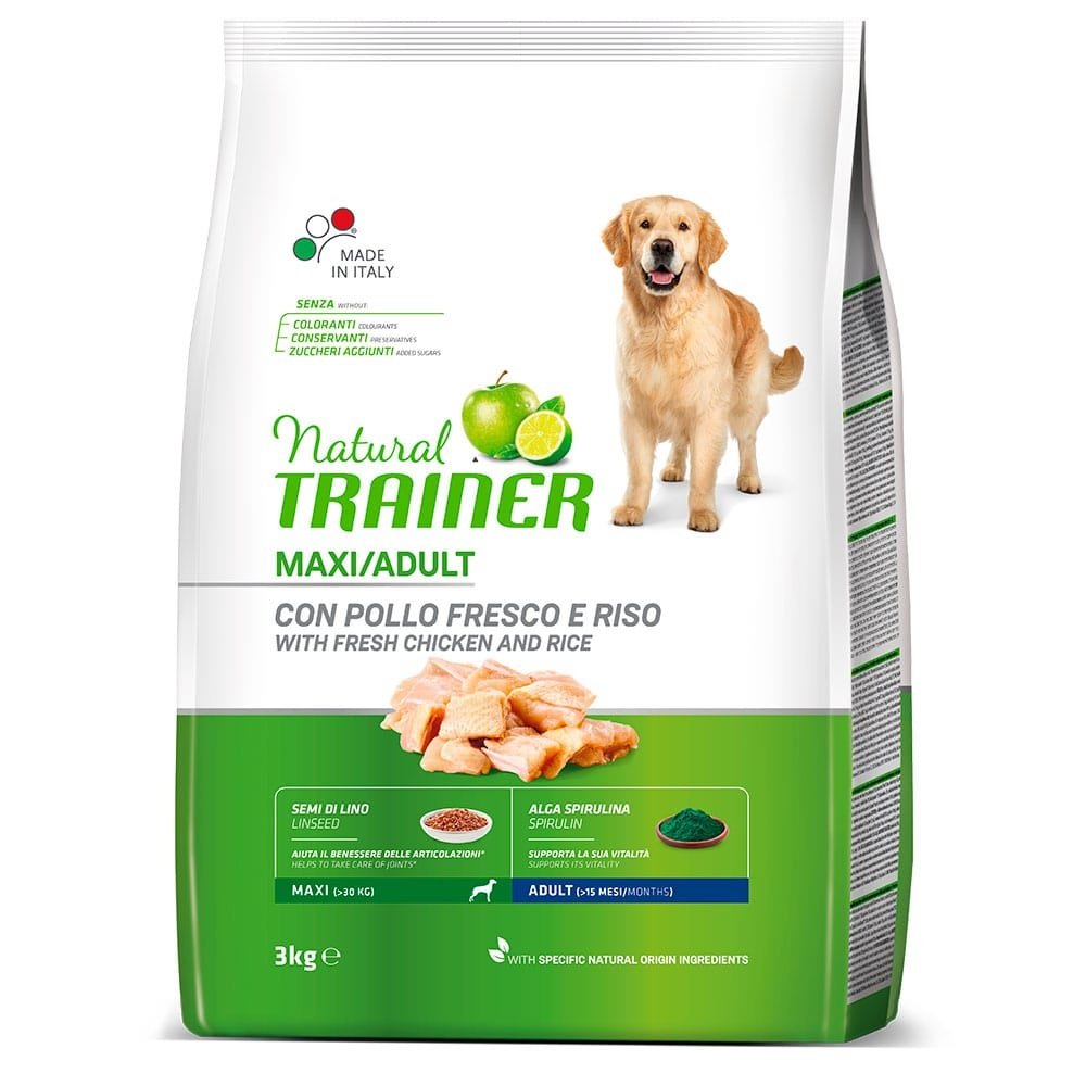 Сухой корм для собак TRAINER Natural Adult Maxi, для крупных пород, курица и рис, 3кг