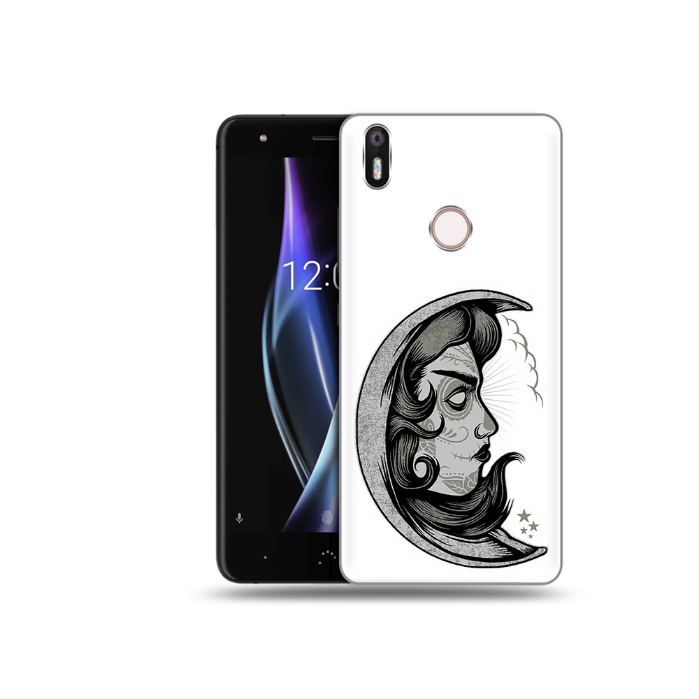

Чехол MyPads Tocco для BQ Aquaris X черно белая луна с лицом, Прозрачный, Tocco