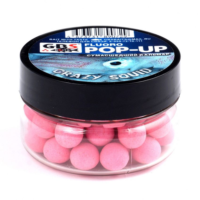 

Бойлы плавающие GBS BaITS Pop-Up 10 мм 56 гр Сумасшедший Кальмар Розовый, плавающие Pop-Up 10 мм