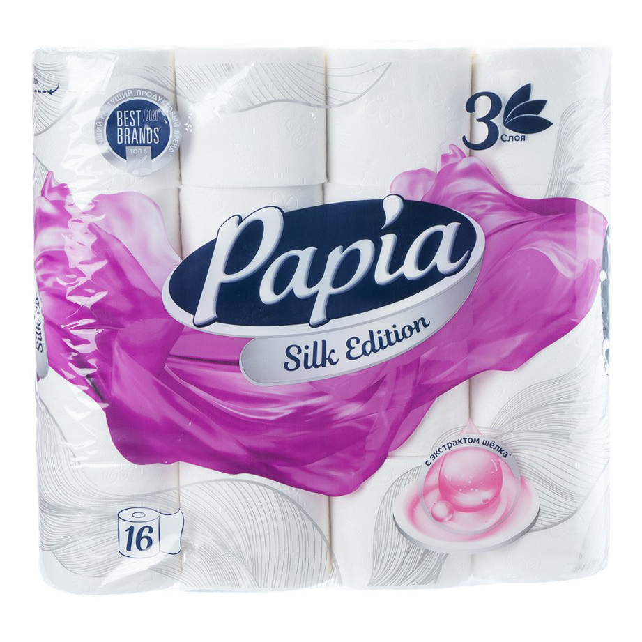 фото Туалетная бумага papia silk edition с тиснением и перфорацией, трехслойная, 16 шт.
