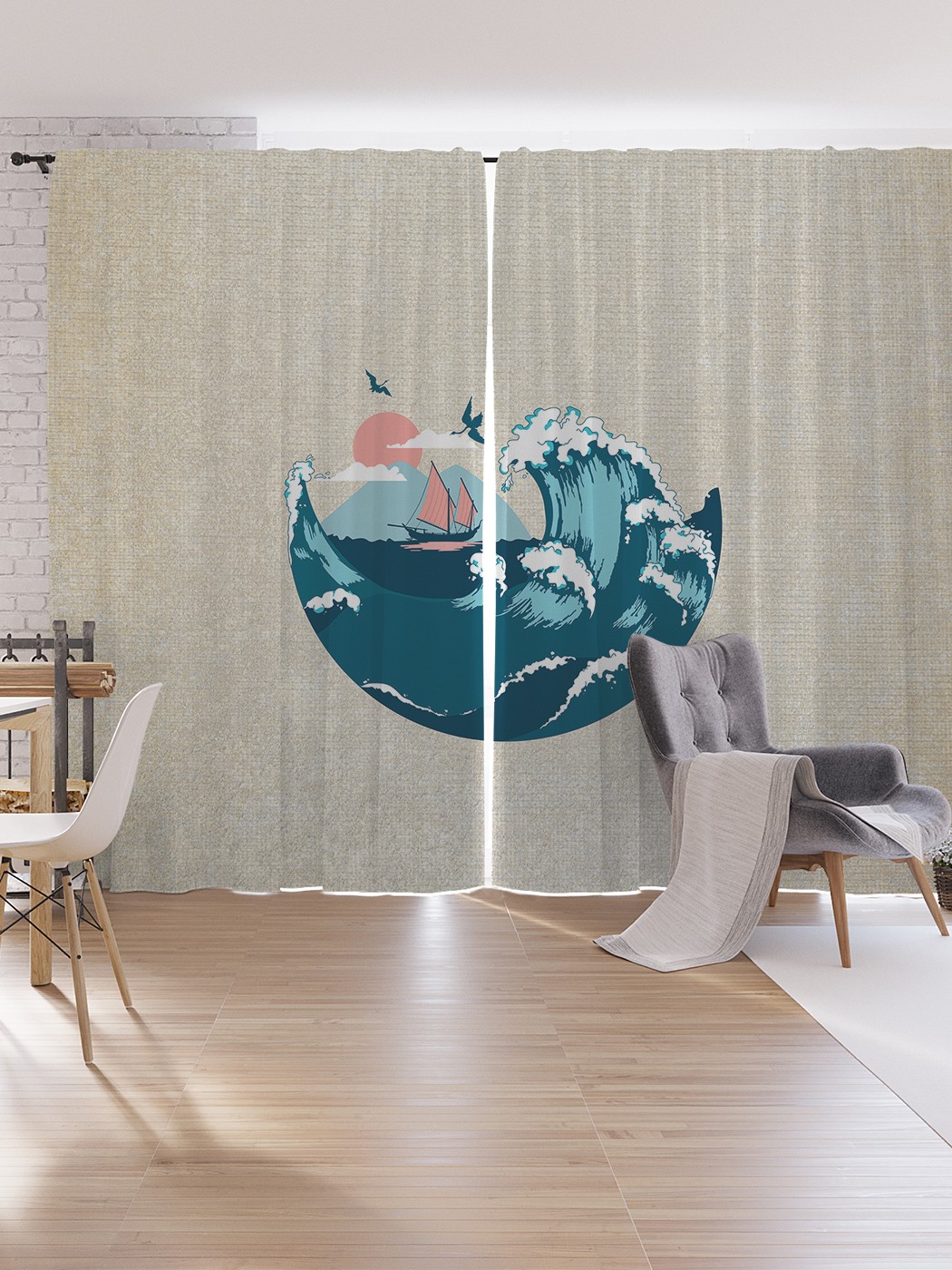 

Шторы под лён JoyArty "Морской сюжет в полукруге", серия Oxford DeLux, 340х265 см, Морской сюжет в полукруге