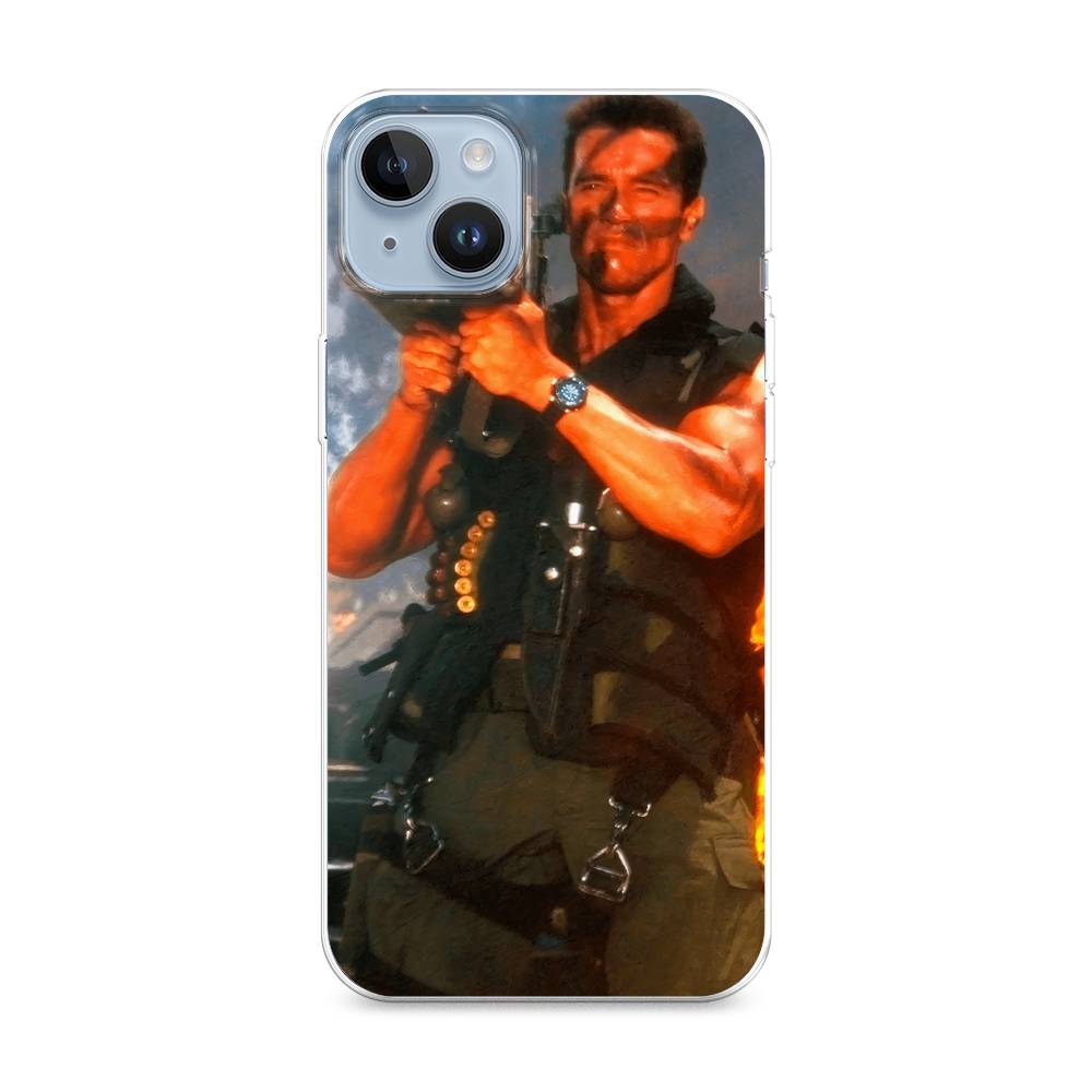 

Чехол на Apple iPhone 14 Plus "Арнольд Шварцнеггер с базукой", Голубой;коричневый, 15350-6