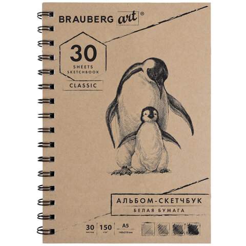 

Скетчбук, белая бумага Brauberg 128950, 30 листов, 150 г/м2, 2 штуки