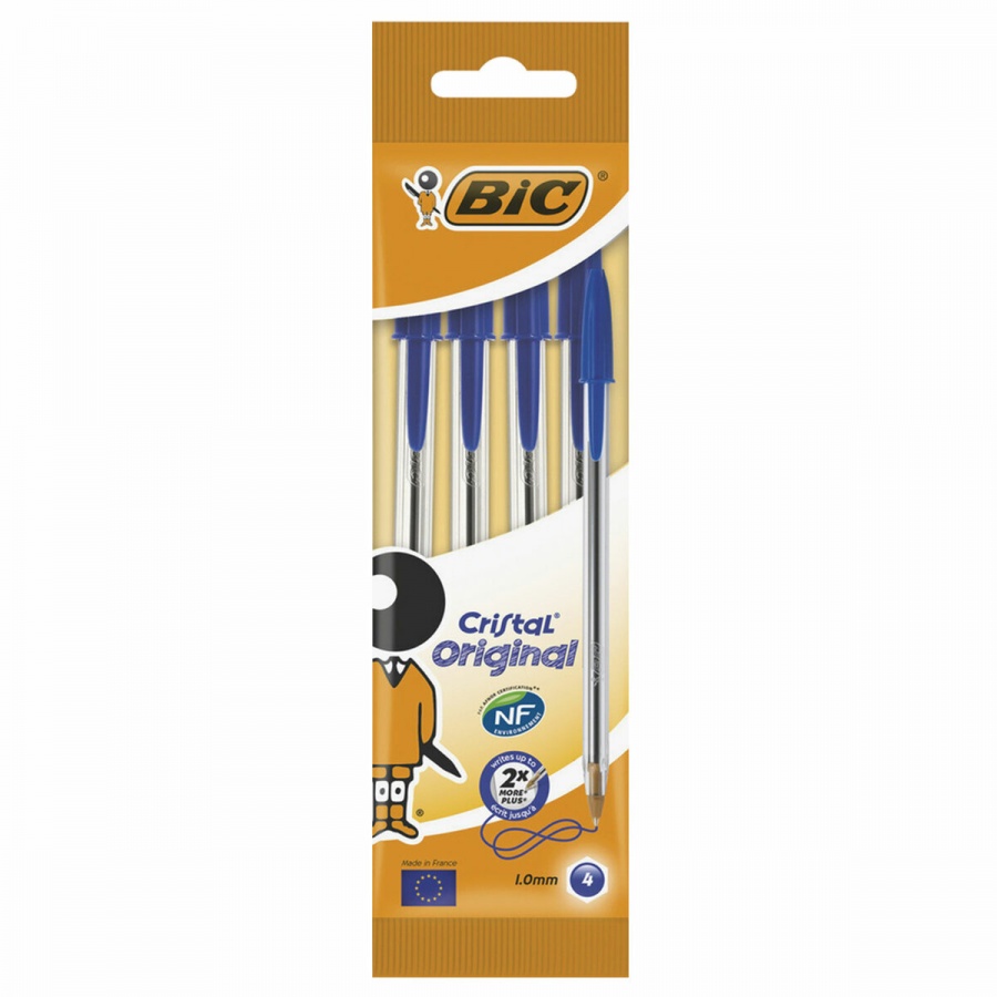 

Набор шариковых ручек BIC "Cristal Original" (0.5мм, синий цвет чернил) 4шт., 10 уп.