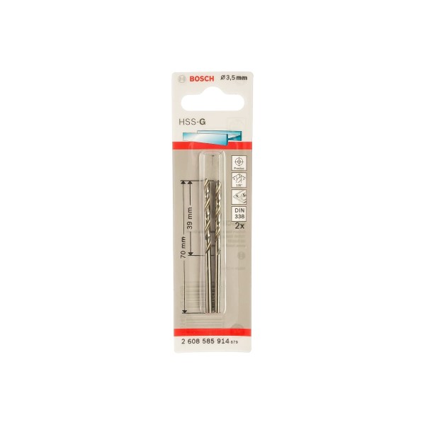 

Сверло Standard по металлу 2 шт. (3,5х39/70 мм; HSS-G) Bosch 2608585914