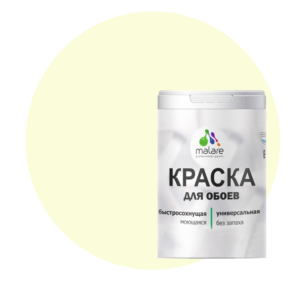 

Краска Malare интерьерная для стен и обоев, потолка, слоновая кость, (1л - 1,3 кг), Malare-6