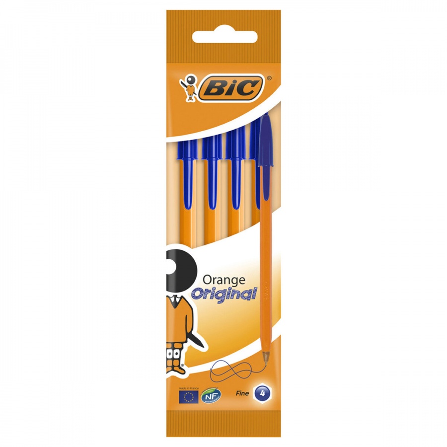 

Набор шариковых ручек BIC Orange Original Fine (0,3мм, синий чернил) пакет, 4шт, 10 уп