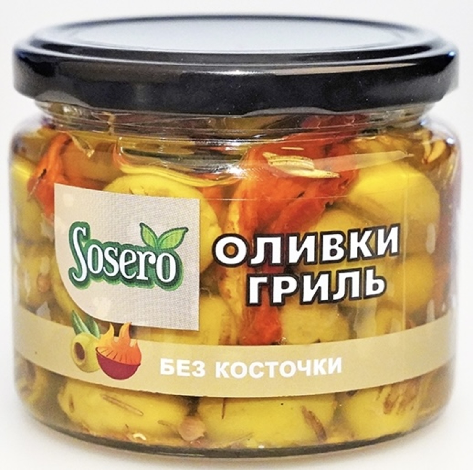 

Оливки SOSERO гриль с вялеными томатами и чесноком 290 г, УТ-00000457