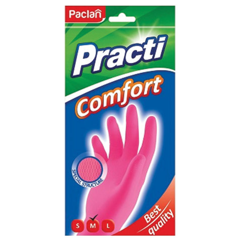 Перчатки хозяйственные PACLAN Practi Comfort латексные 5 шт хб напыление р M розовые 370₽