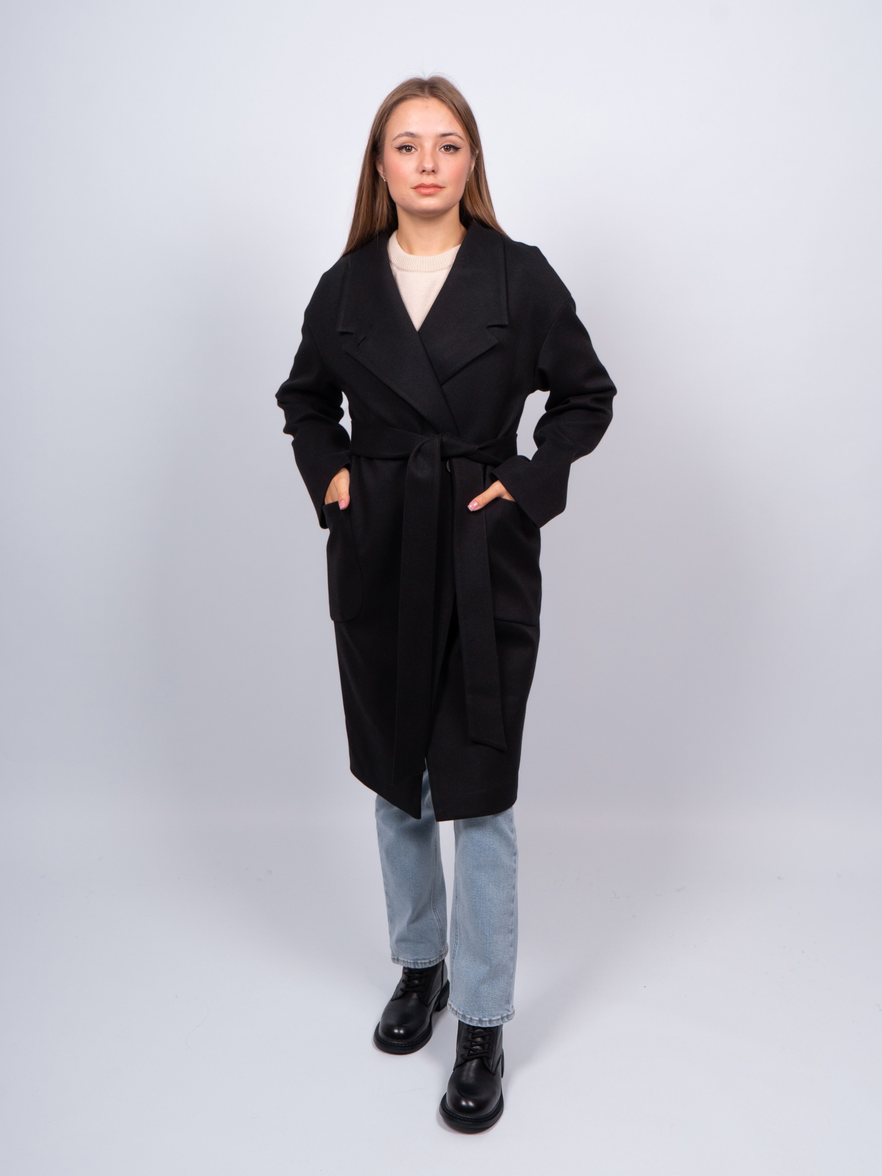 Пальто женское 365 clothes KR-171-рубчик черное 48 RU