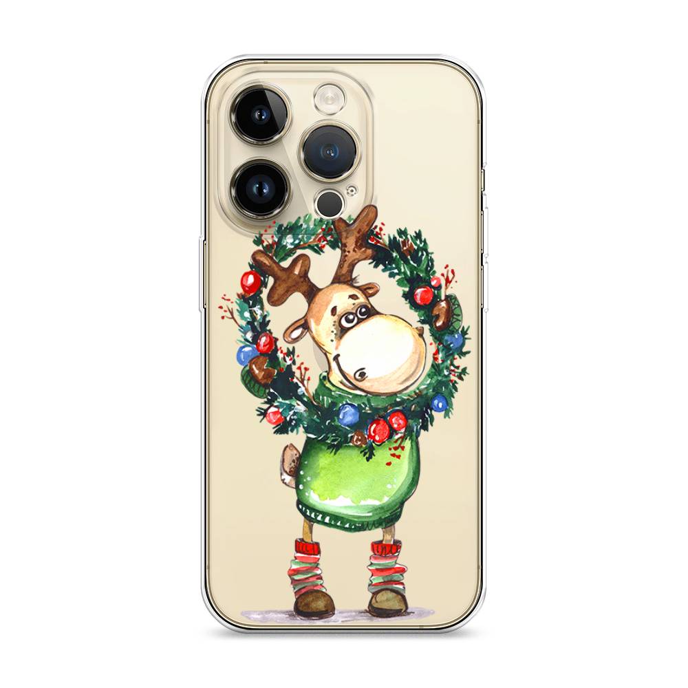 

Чехол для Apple iPhone 14 Pro "Олень с новогодним венком", 15250-4