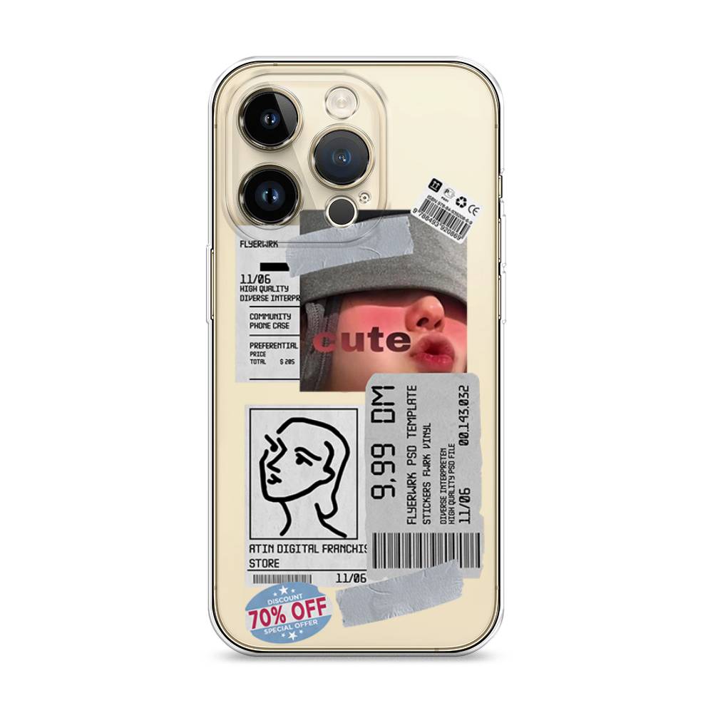 

Чехол на Apple iPhone 14 Pro "Cute girl collage", Розовый;серый;голубой, 15250-6