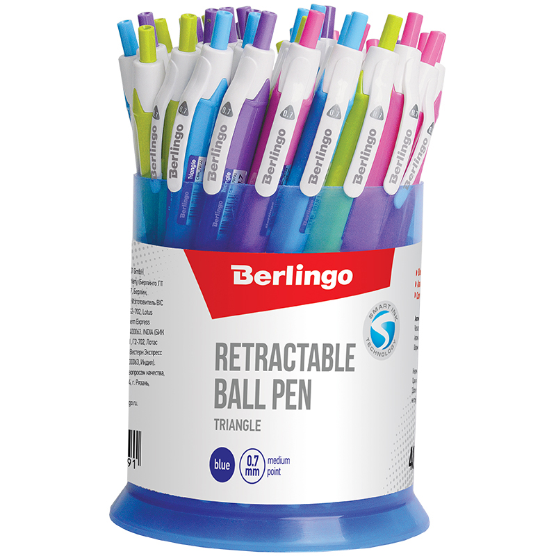 Ручка шариковая автоматическая Berlingo Triangle (0,35мм, синий чернил, трехгранная) 40шт