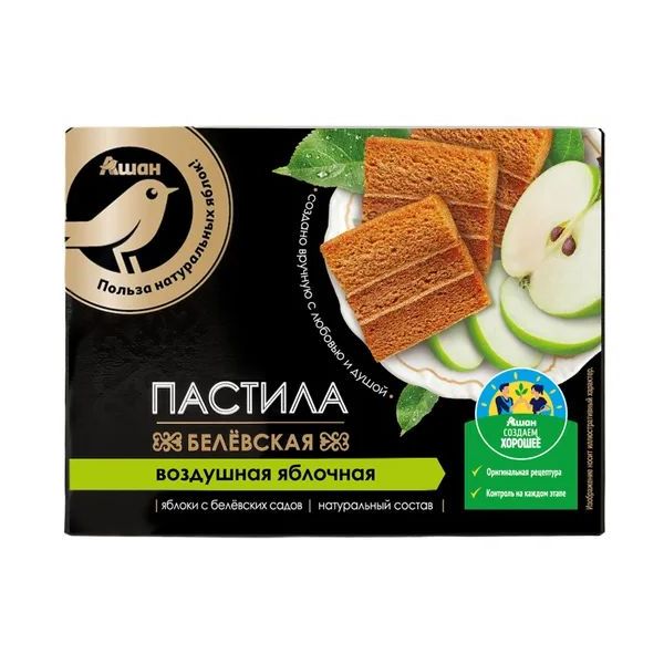 Пастила АШАН Золотая птица Белевская яблочная без сахара воздушная 100 г