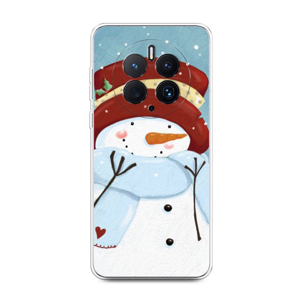 

Чехол для Huawei Mate 50 Pro "Застенчивый снеговик", Голубой;белый;красный, 6109950-5