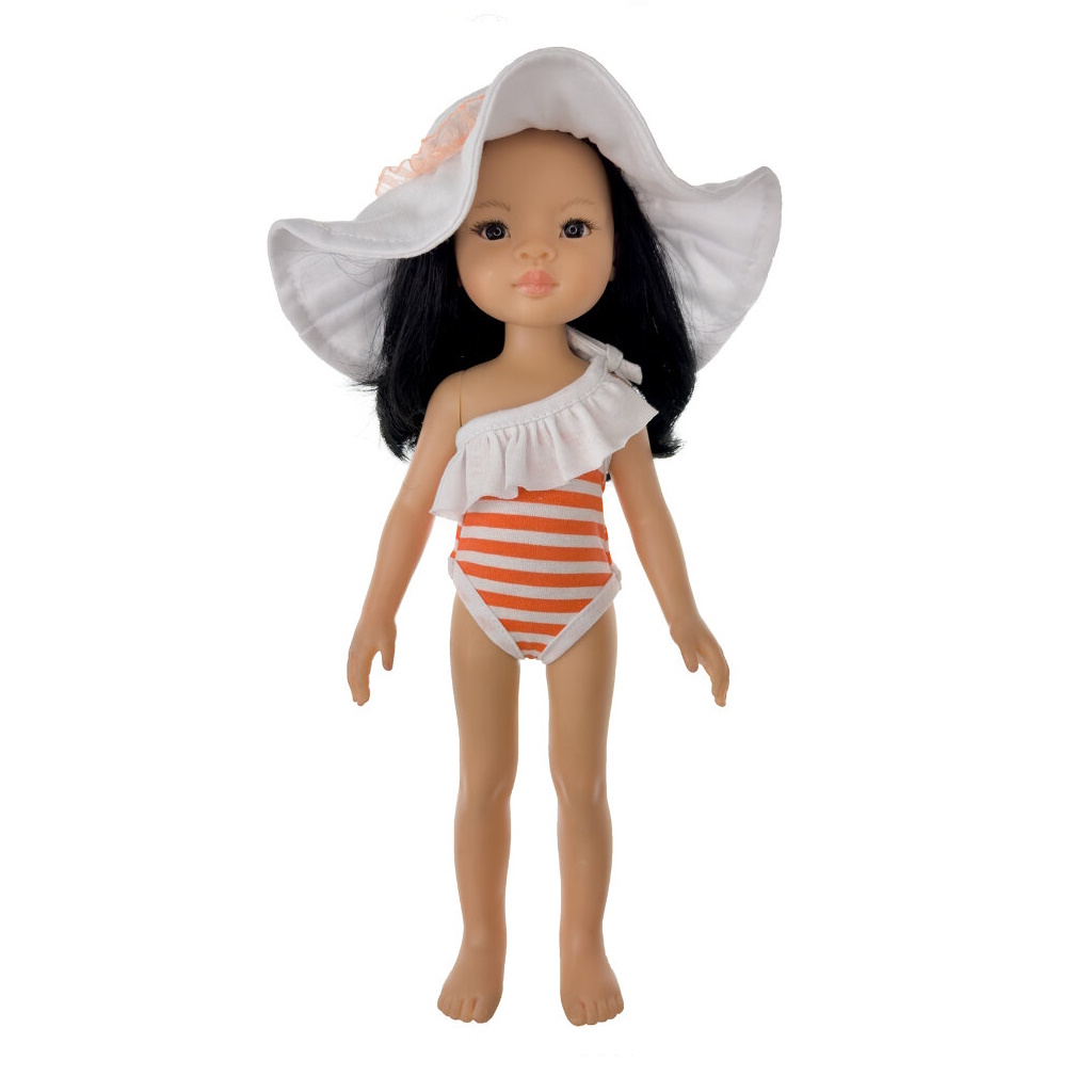 Одежда КуклаПупс Полосатый купальник и шляпа для кукол Paola Reina 32 см 963 плетеная коляска для кукол magni белая маленькая