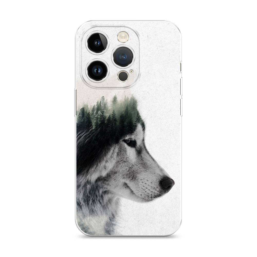 

Чехол на Apple iPhone 14 Pro "Волк лес", Серый;белый, 15250-1