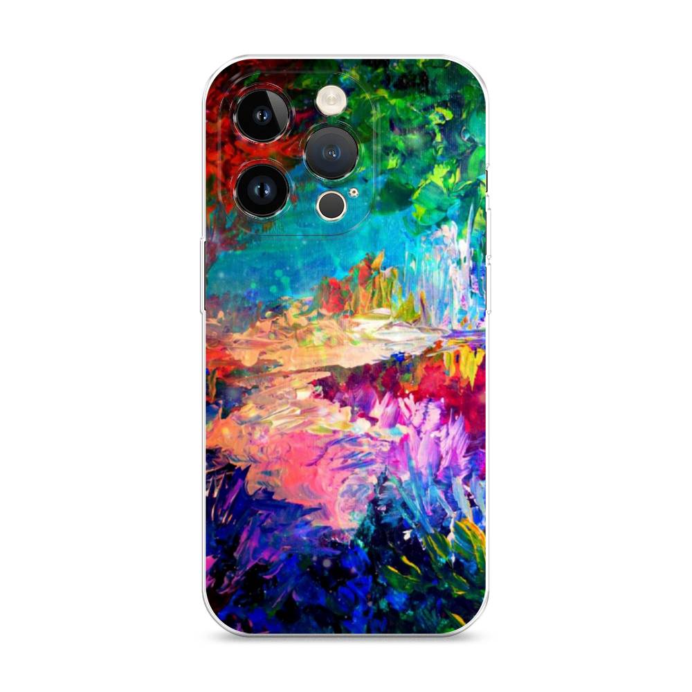 

Чехол на Apple iPhone 14 Pro "Лес-гуашь", Синий;розовый;зеленый, 15250-4