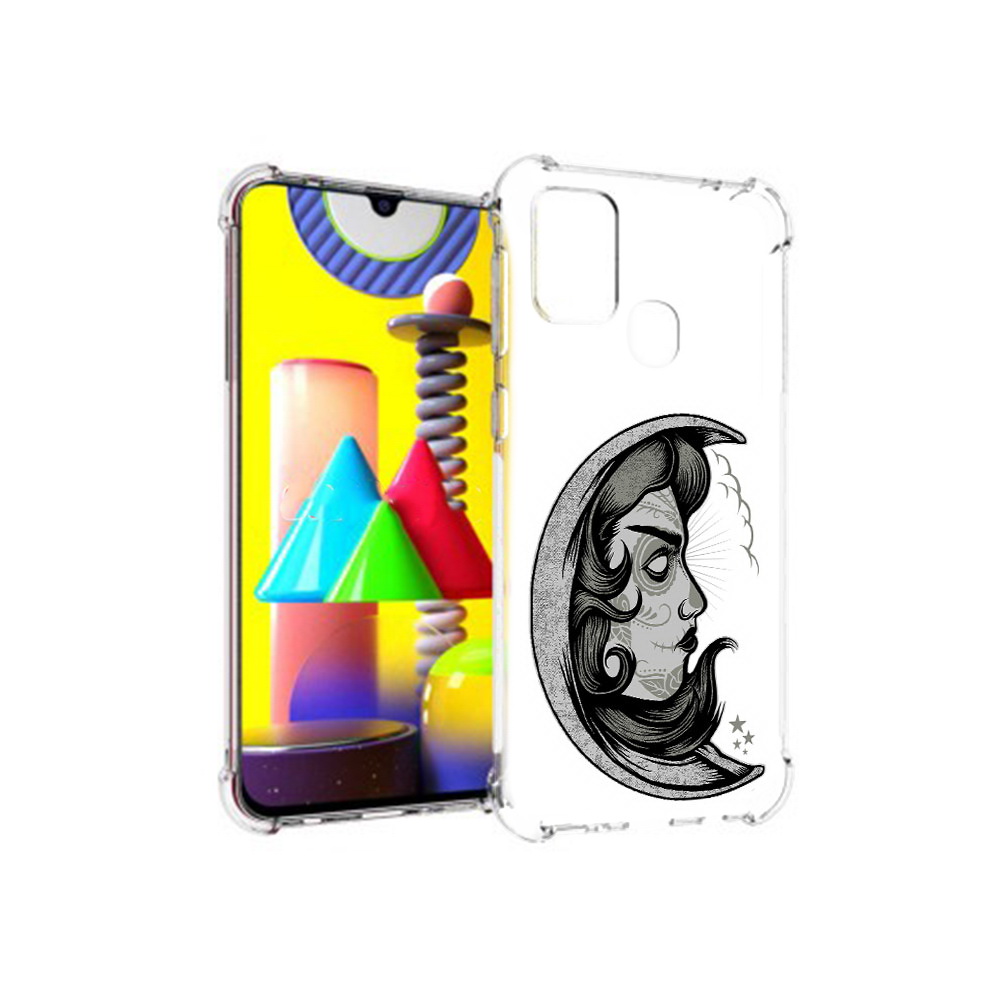 

Чехол MyPads Tocco для Samsung Galaxy M31 черно белая луна с лицом (PT147019.488.680), Прозрачный, Tocco