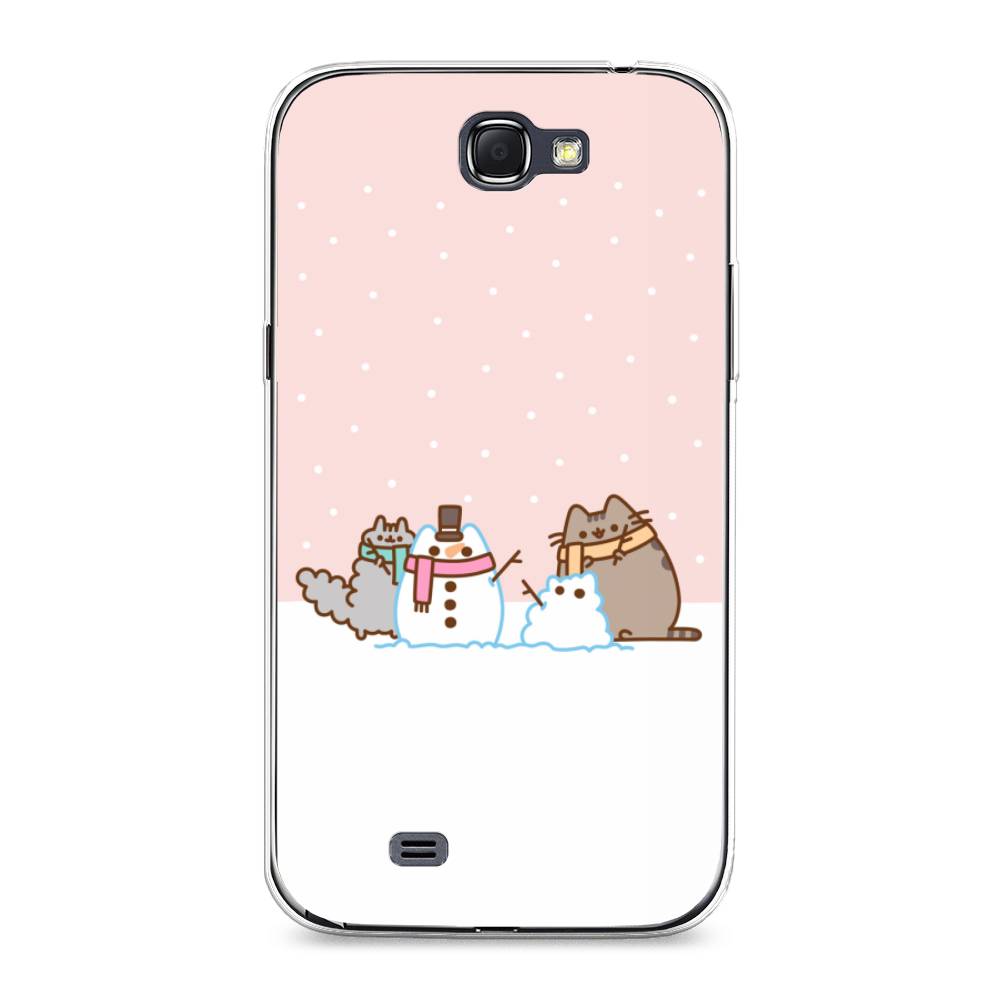 

Чехол на Samsung Galaxy Note 2 "Котики в снегу", Розовый;белый;серый, 23250-5