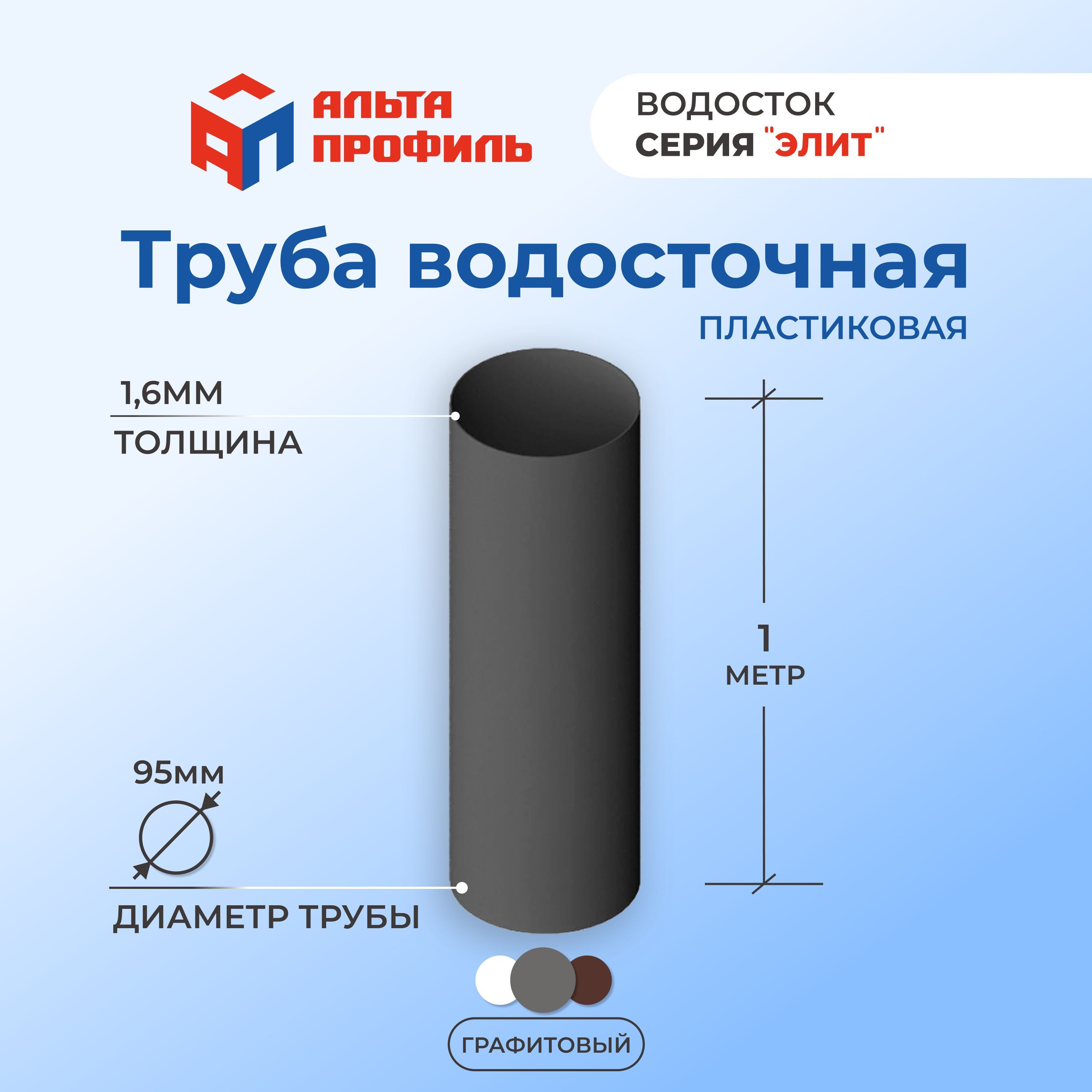 Труба водосточная Альта-Профиль графитовая 95 мм 1 м 740₽