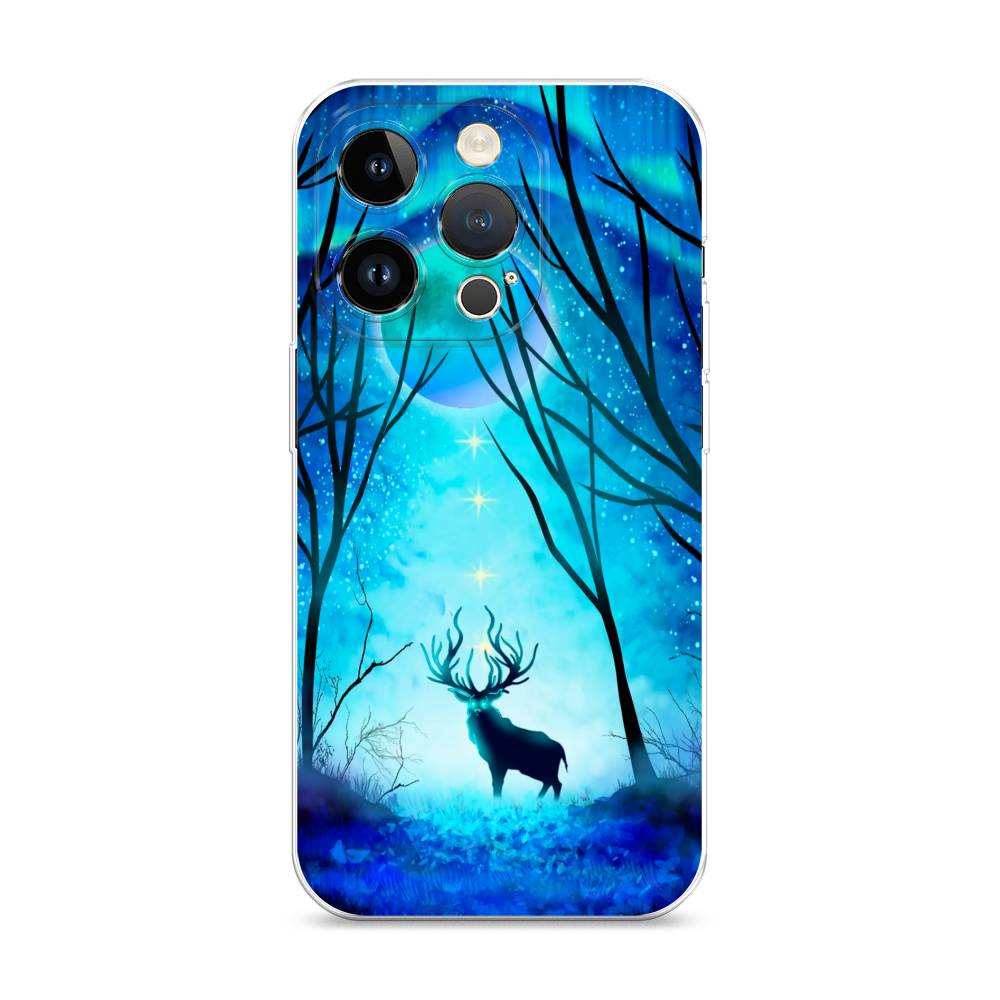 

Чехол на Apple iPhone 14 Pro "Олень северное сияние", Синий;черный;голубой, 15250-1