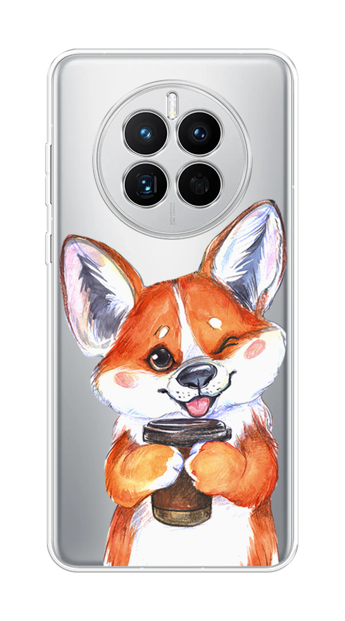 

Чехол на Huawei Mate 50 "Корги с кофе", Оранжевый;белый, 6109850-4
