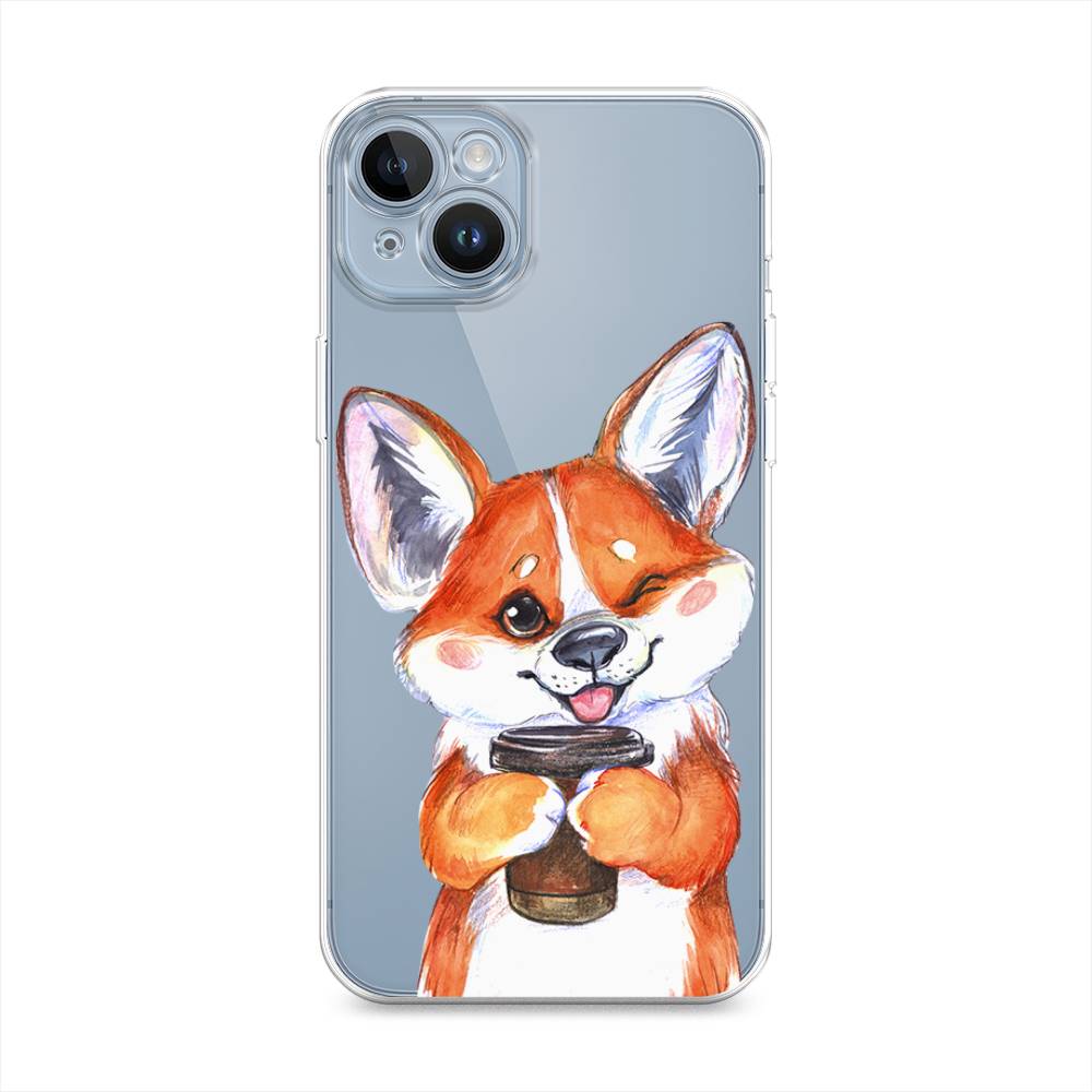 

Чехол на Apple iPhone 14 "Корги с кофе", Оранжевый;белый, 15150-4