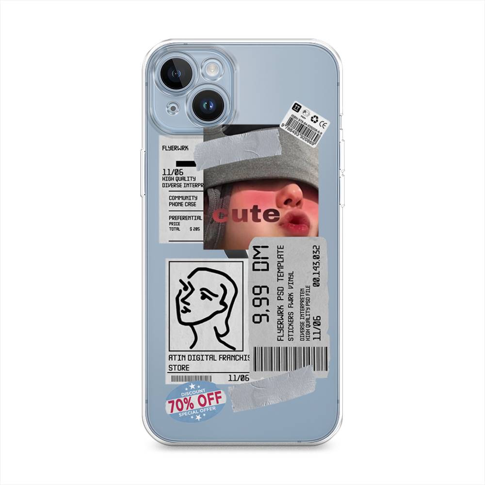 

Чехол на Apple iPhone 14 "Cute girl collage", Розовый;серый;голубой, 15150-6
