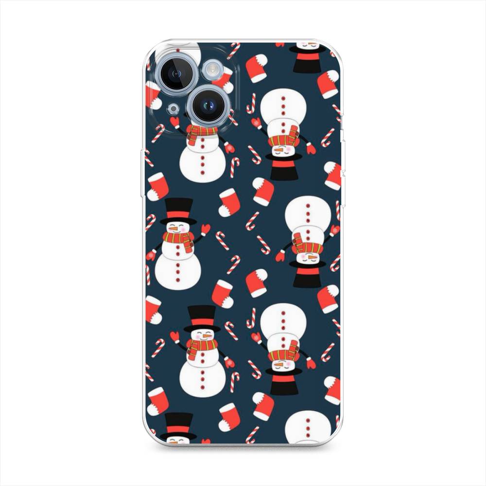 

Чехол на Apple iPhone 14 "Синие снеговики", Синий;белый;красный, 15150-5