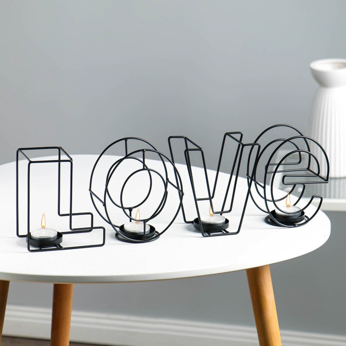 

Подсвечник металлический настольный Love, 13.5 х 42 см, черный