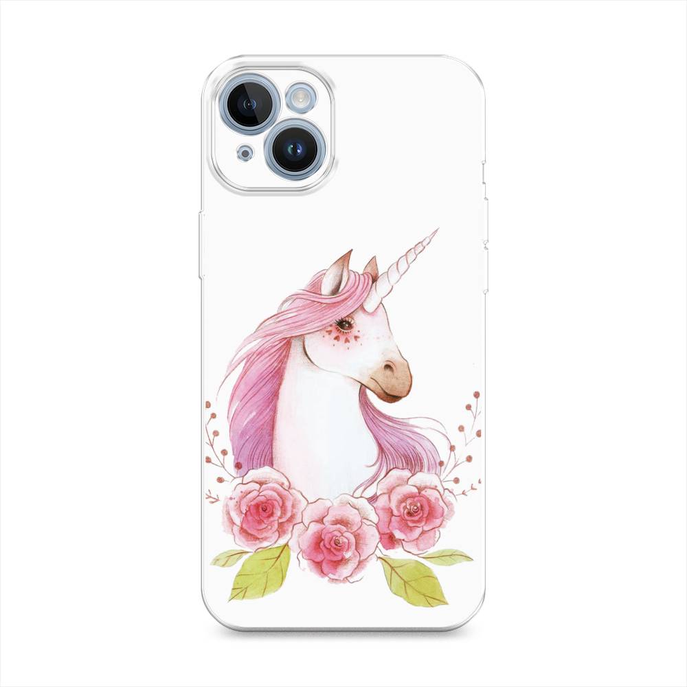 

Чехол на Apple iPhone 14 "Единорог цветы", Белый;розовый;серый, 15150-1