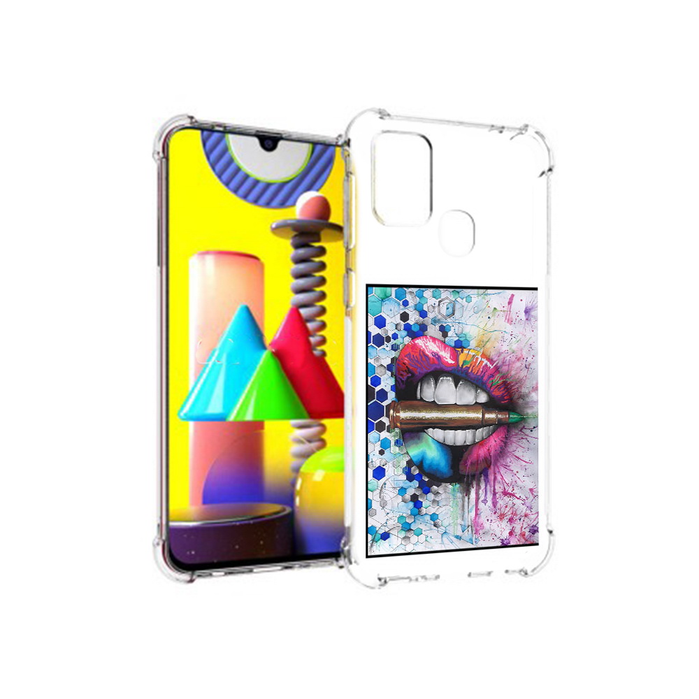 

Чехол MyPads Tocco для Samsung Galaxy M31 разноцветные губы с пулей (PT147019.488.571), Прозрачный, Tocco