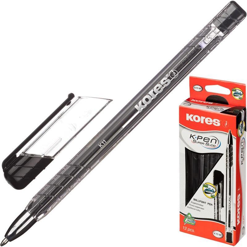 Ручка шариковая Kores К11 (0,7мм, черный чернил, корпус масляная основа, трехгранная) 12шт
