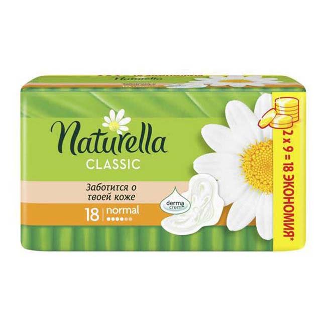 

Прокладки Naturella Classic Normal с крылышками, с ароматом ромашки, 4 капли, 18 шт.