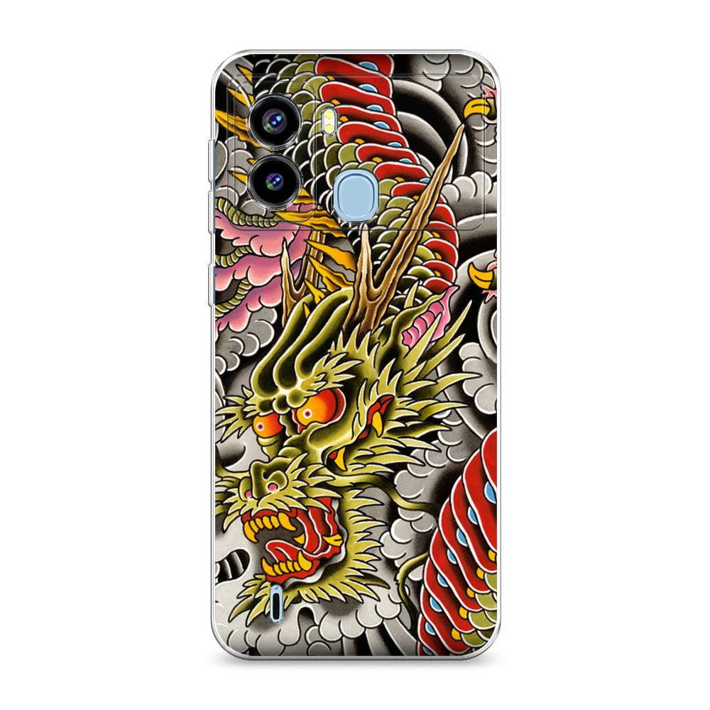 

Чехол на Tecno Pop 6 "Японский дракон", Желтый;розовый;красный, 302050-4