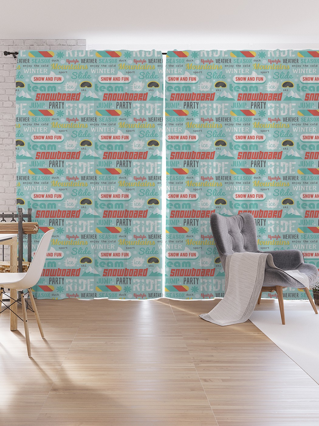 

Шторы под лён JoyArty "Партия сноубордистов", серия Oxford DeLux, 340х265 см, Партия сноубордистов