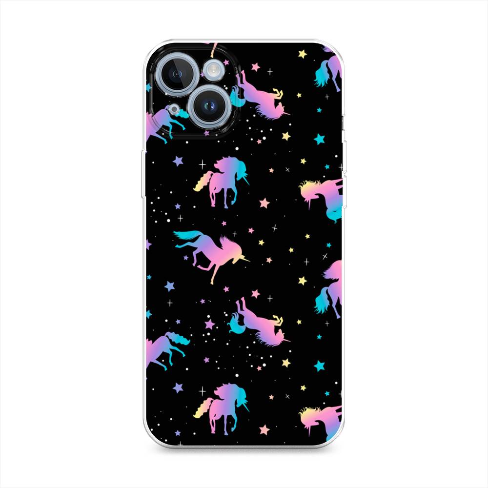 

Чехол на Apple iPhone 14 "Единороги градиент", Черный;розовый;голубой, 15150-1