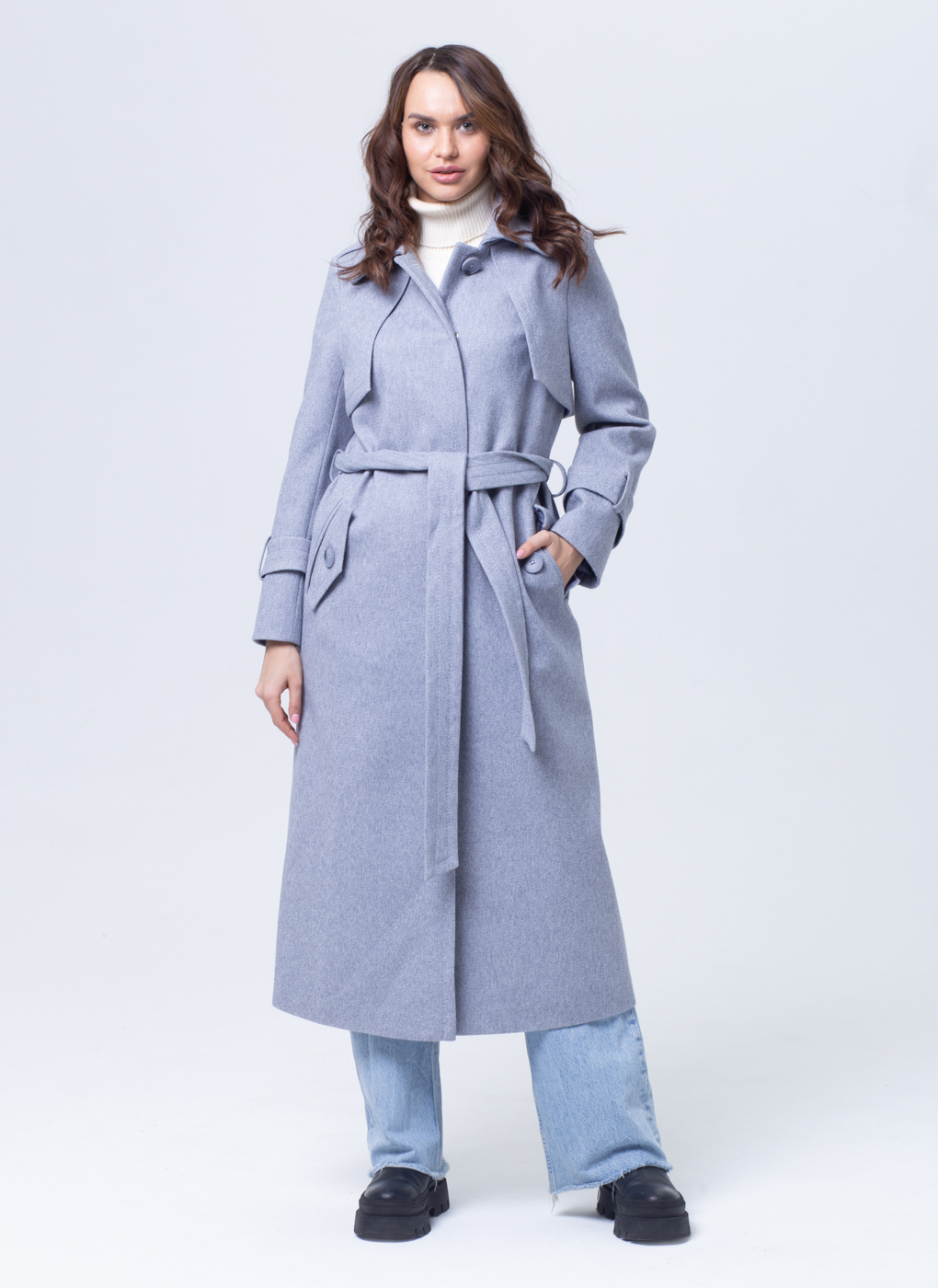 Пальто женское Sezalto 66629 голубое 42 RU