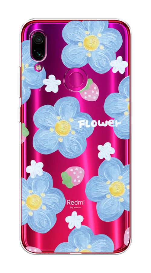 

Чехол на Xiaomi Redmi Note 7 "Цветы и клубники", Прозрачный;голубой;белый, 34750-1