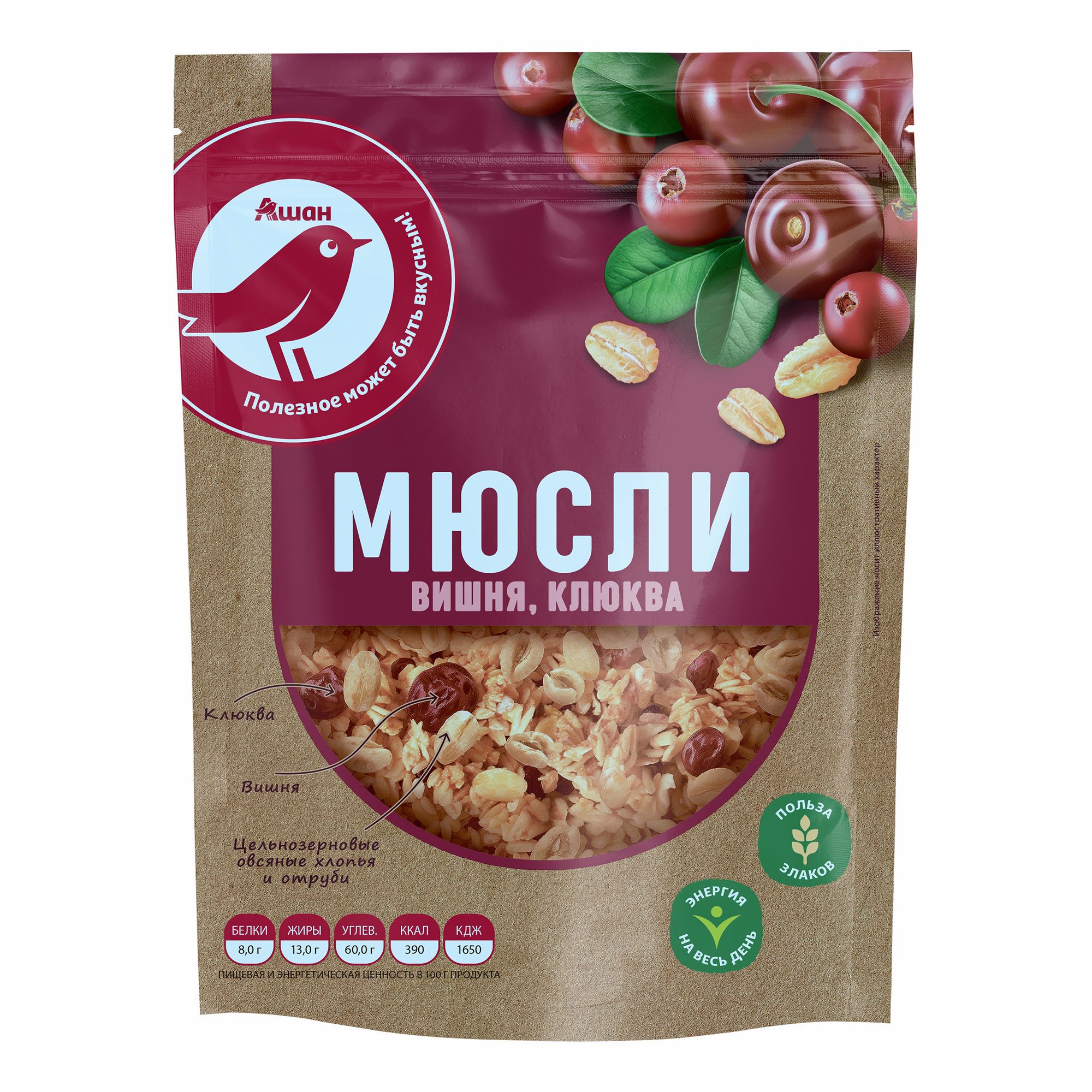 

Мюсли-кранчи АШАН Красная птица с ягодами, 250 г