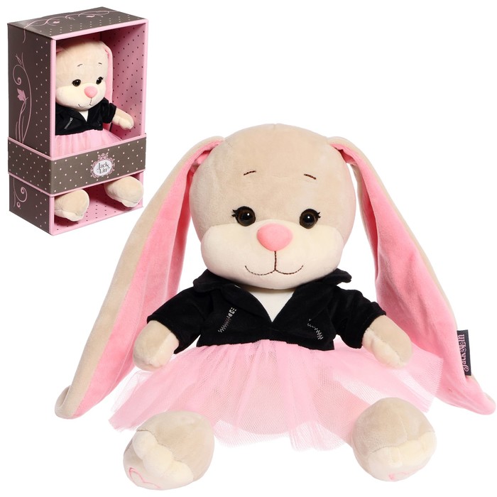 

Мягкая игрушка Jack&Lin Зайка Лин, в чёрной куртке и розовой юбке, 20 см, Бежевый