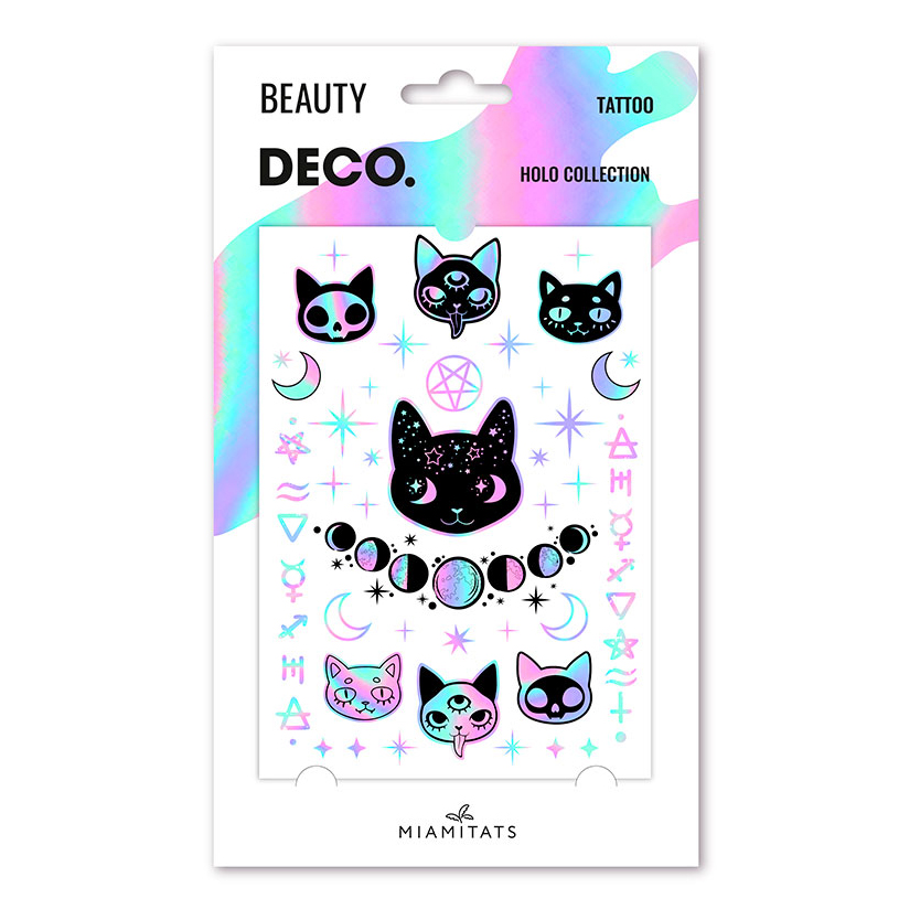 фото Переводное тату для тела miami tattoos holographic lunar cats