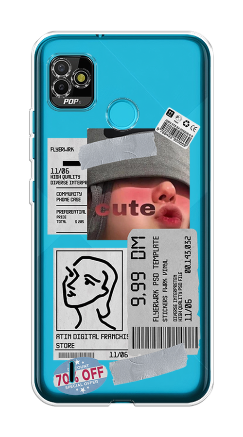 

Чехол на Tecno POP 5 "Cute girl collage", Розовый;серый;голубой, 301150-6