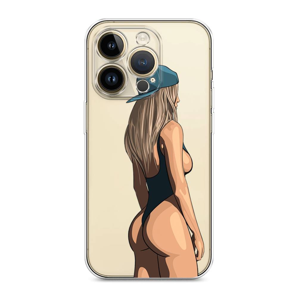 

Чехол на Apple iPhone 14 Pro Max "Девушка в черном купальнике", Зеленый;бежевый;черный, 15050-6
