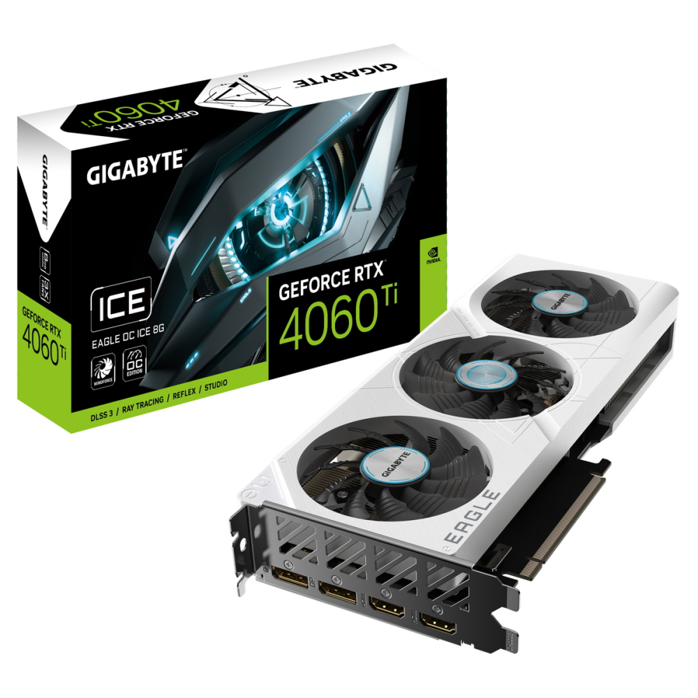 

Видеокарта Gigabyte NVIDIA GeForce RTX4060Ti Eagle OC ICE 8Gb [GV-N406TEAGLEOC ICE-8GD], GeForce RTX 4060 Ti EAGLE OC ICE