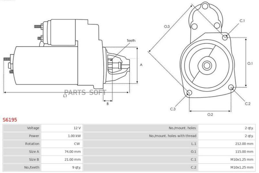 

Стартер Toyota Mark/Chaser/Cresta/Altezza 2.0 99-02 1Gfe 12V 1Kw Z=9 1Шт AS S6195