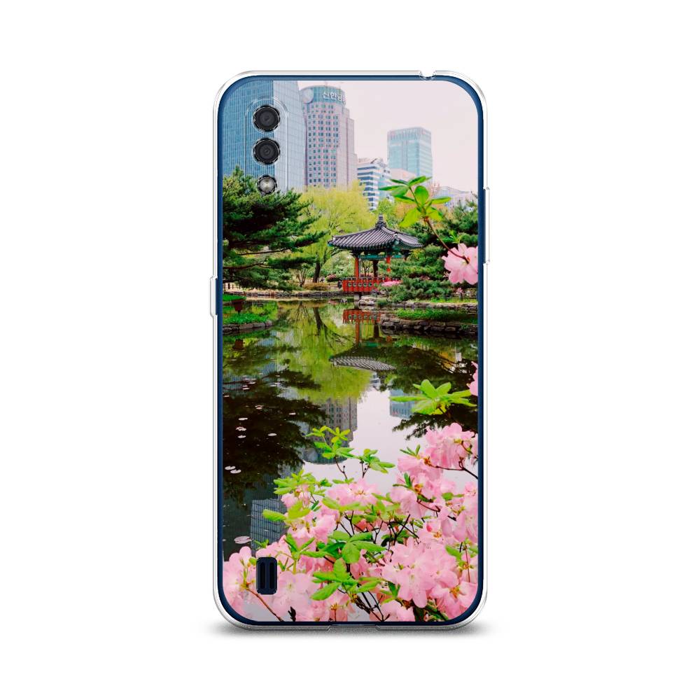 

Чехол на Samsung Galaxy M01 "Сакура возле озера", Зеленый;розовый;голубой, 2101150-2