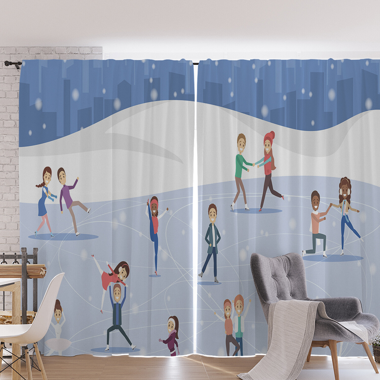 

Шторы под лён JoyArty "Люди на катке", серия Oxford DeLux, 340х265 см, Люди на катке